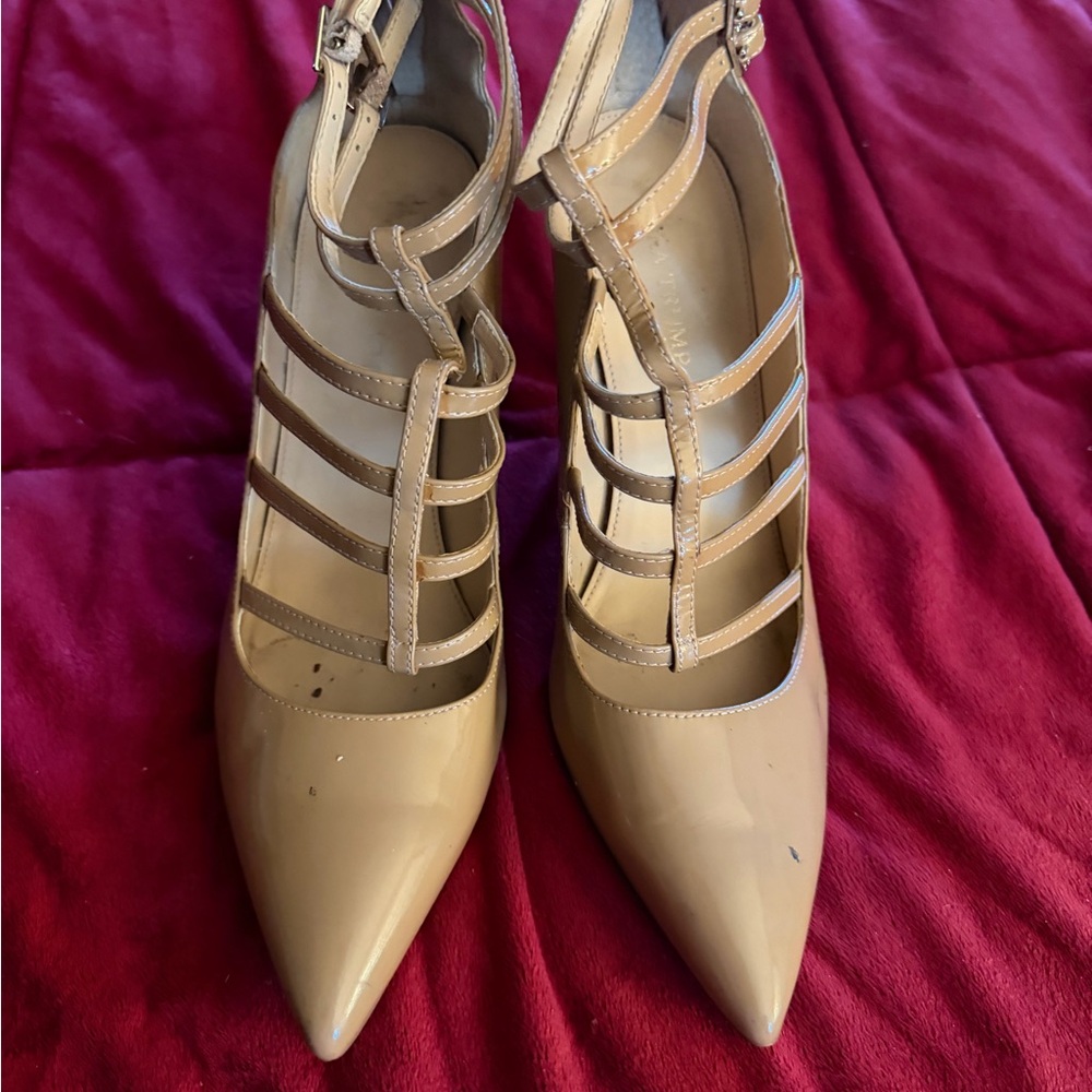 Ivanka Trump Nude Patent Pointed-Toe Strappy Pumps